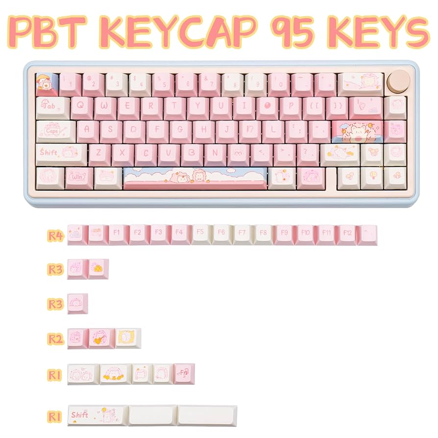 COOMICKEY PBT Keycaps 95 Keys Cute Custom Keycaps Dye